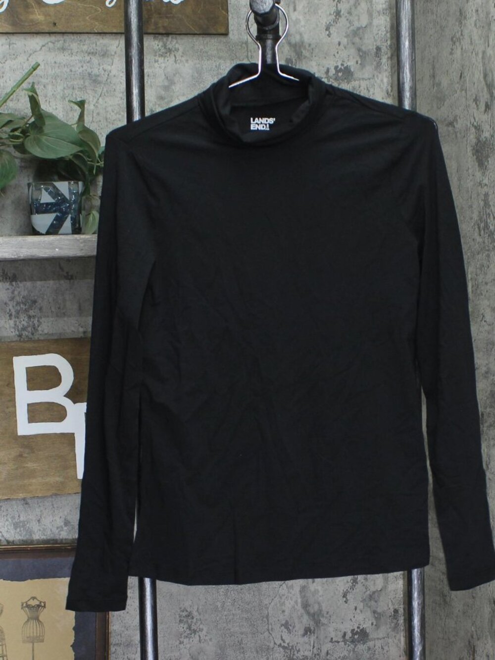 Lands' End Black Lands End Lightweight Fitted Long Sleeve Turtleneck Sz S